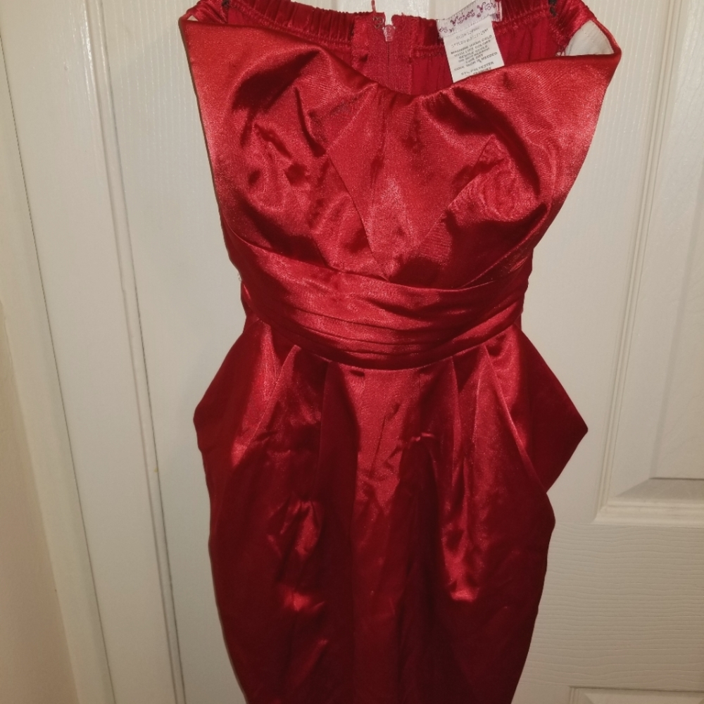Red strapless cocktail dress